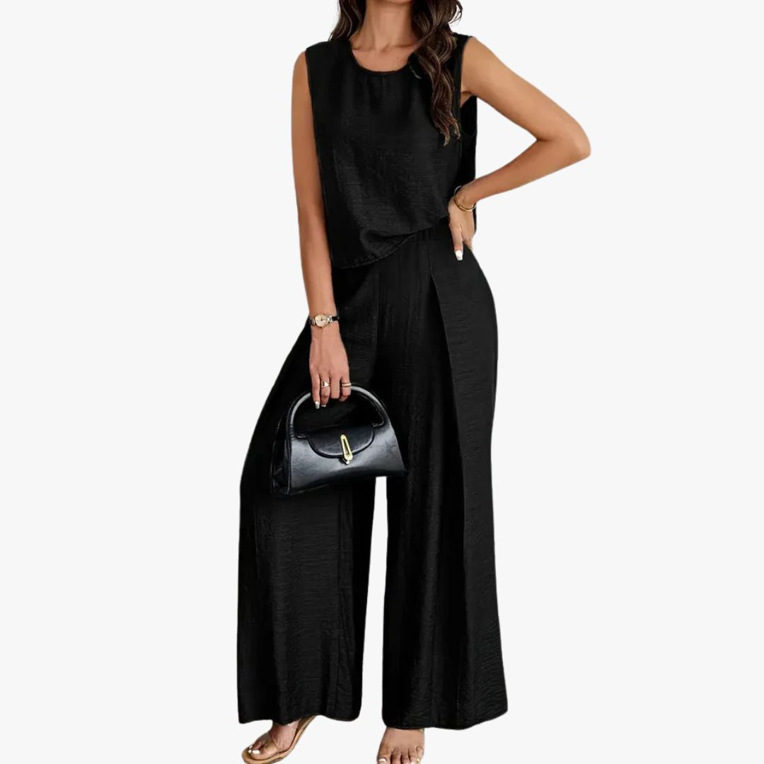 Jace & Rose Wide-Leg Trousers High Waist Pleated Front 2 Piece set for Women