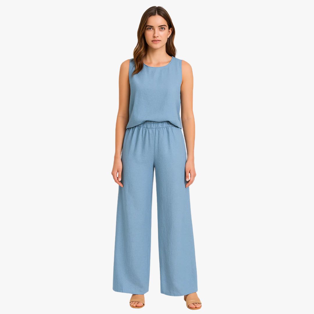 Jace & Rose Wide-Leg Trousers High Waist Pleated Front 2 Piece set for Women