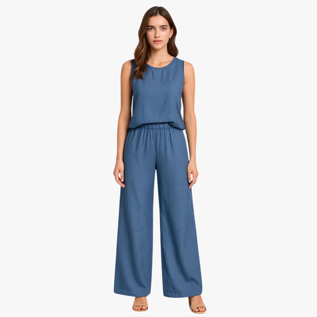 Jace & Rose Wide-Leg Trousers High Waist Pleated Front 2 Piece set for Women