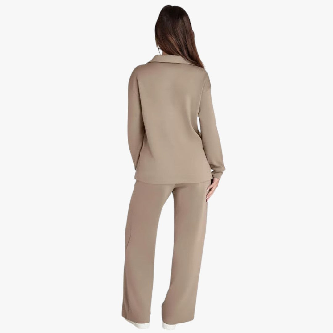 Jace & Rose 2-Piece Set V-Neck Sweatshirt and Elastic Waist Wide-Leg Trousers for Women