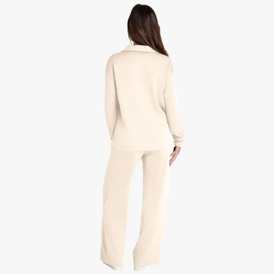 Jace & Rose 2-Piece Set V-Neck Sweatshirt and Elastic Waist Wide-Leg Trousers for Women