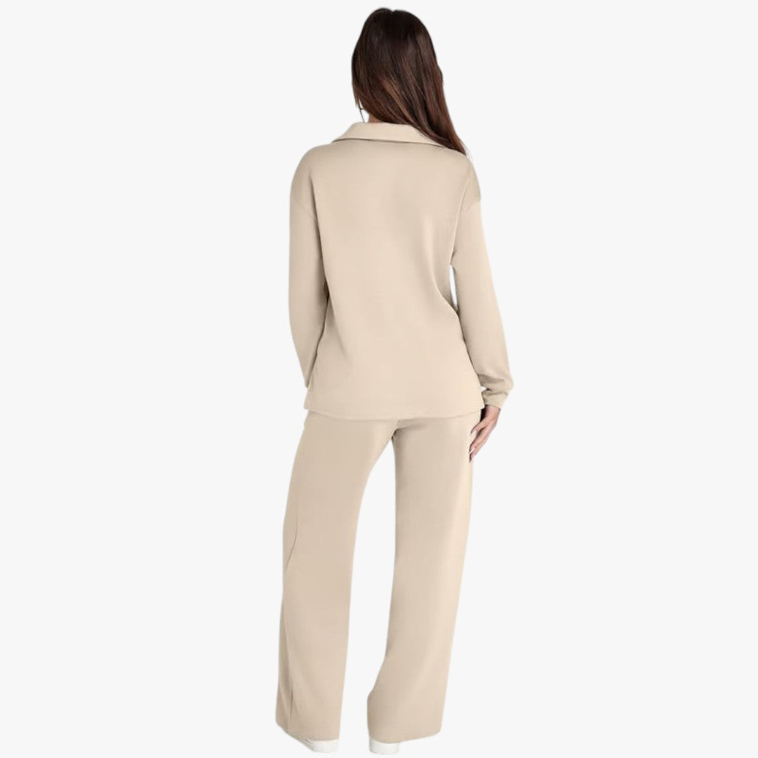 Jace & Rose 2-Piece Set V-Neck Sweatshirt and Elastic Waist Wide-Leg Trousers for Women
