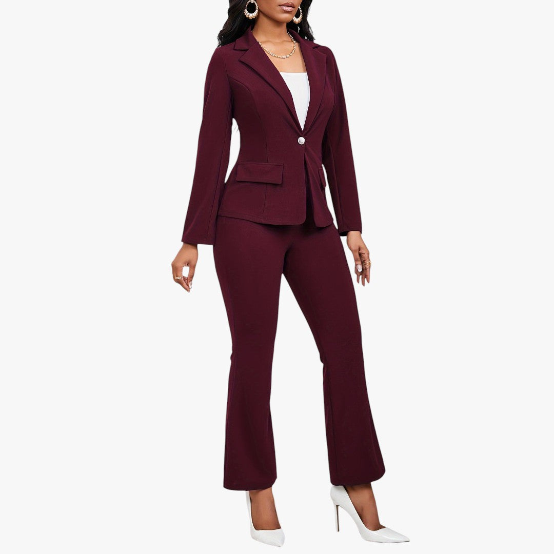 Jace & Rose Button Front Long Sleeve Lapel Blazer & Bootcut Suit Pants Outfit 2-Piece Set for Women