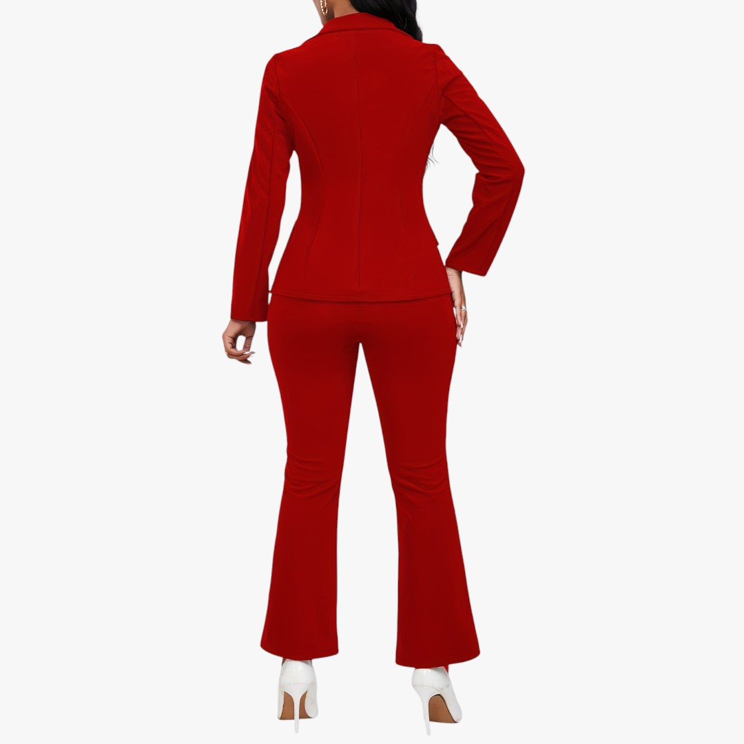 Jace & Rose Button Front Long Sleeve Lapel Blazer & Bootcut Suit Pants Outfit 2-Piece Set for Women