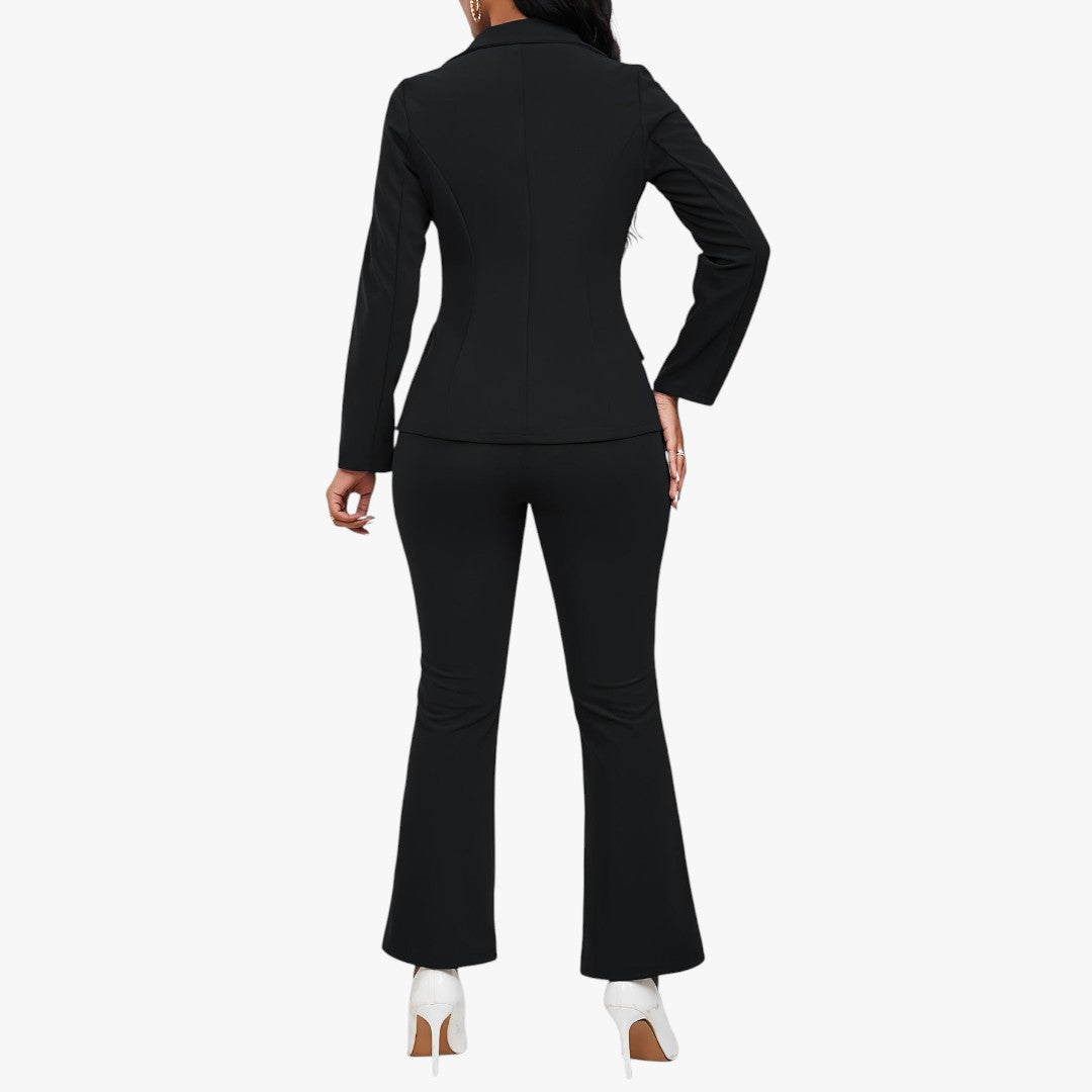 Jace & Rose Button Front Long Sleeve Lapel Blazer & Bootcut Suit Pants Outfit 2-Piece Set for Women