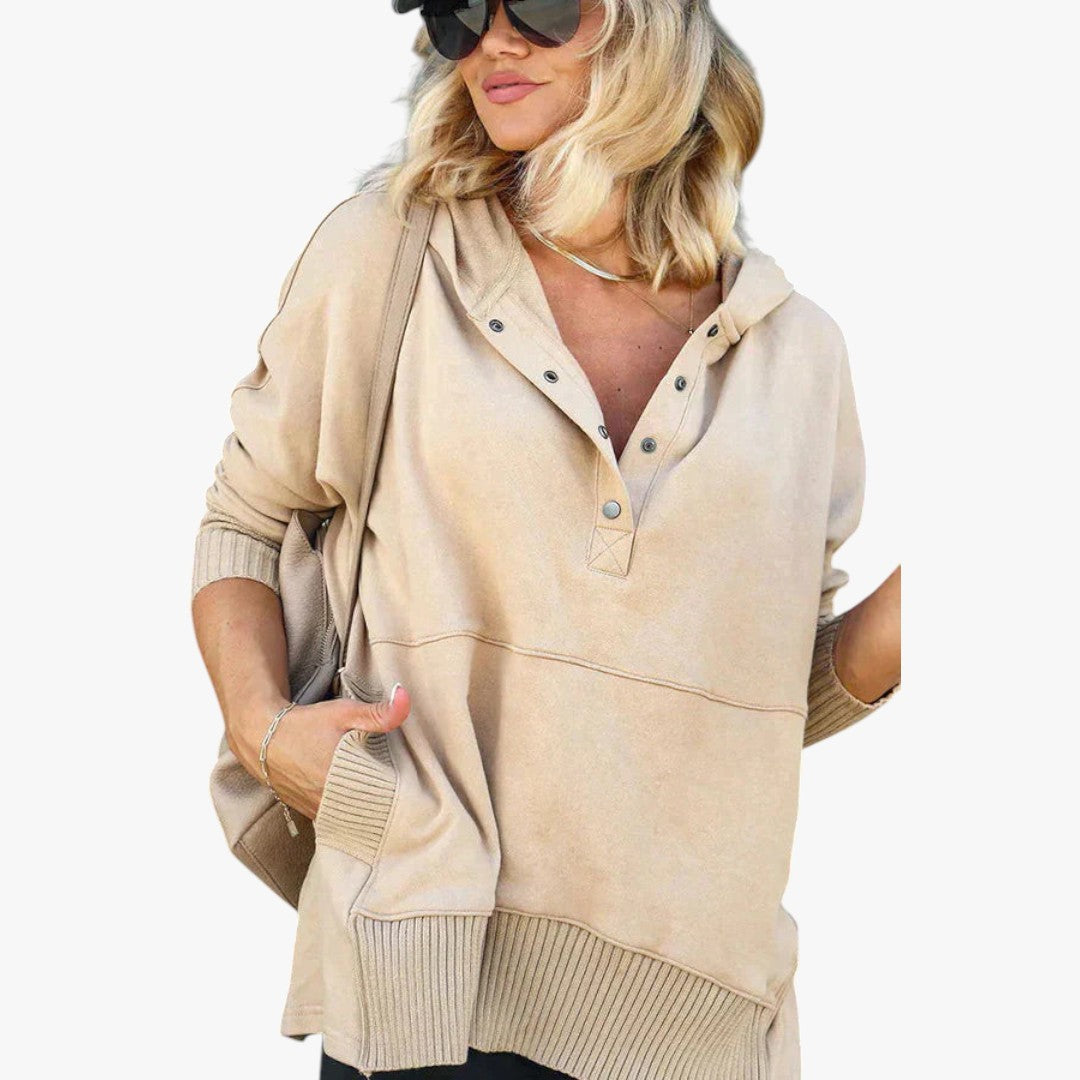 Jace & Rose Button V-Neck and Hooded Sweatshirt for Women