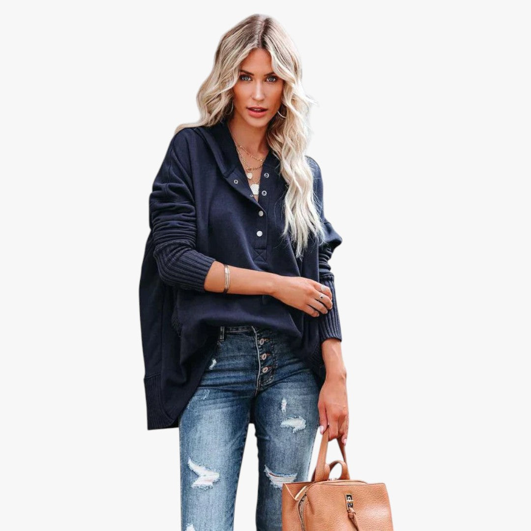 Jace & Rose Button V-Neck and Hooded Sweatshirt for Women