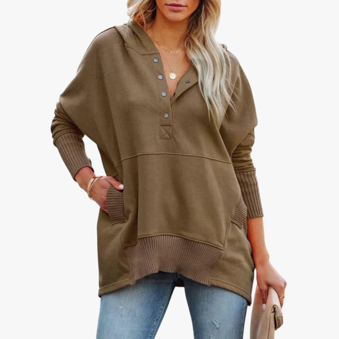 Jace & Rose Button V-Neck and Hooded Sweatshirt for Women