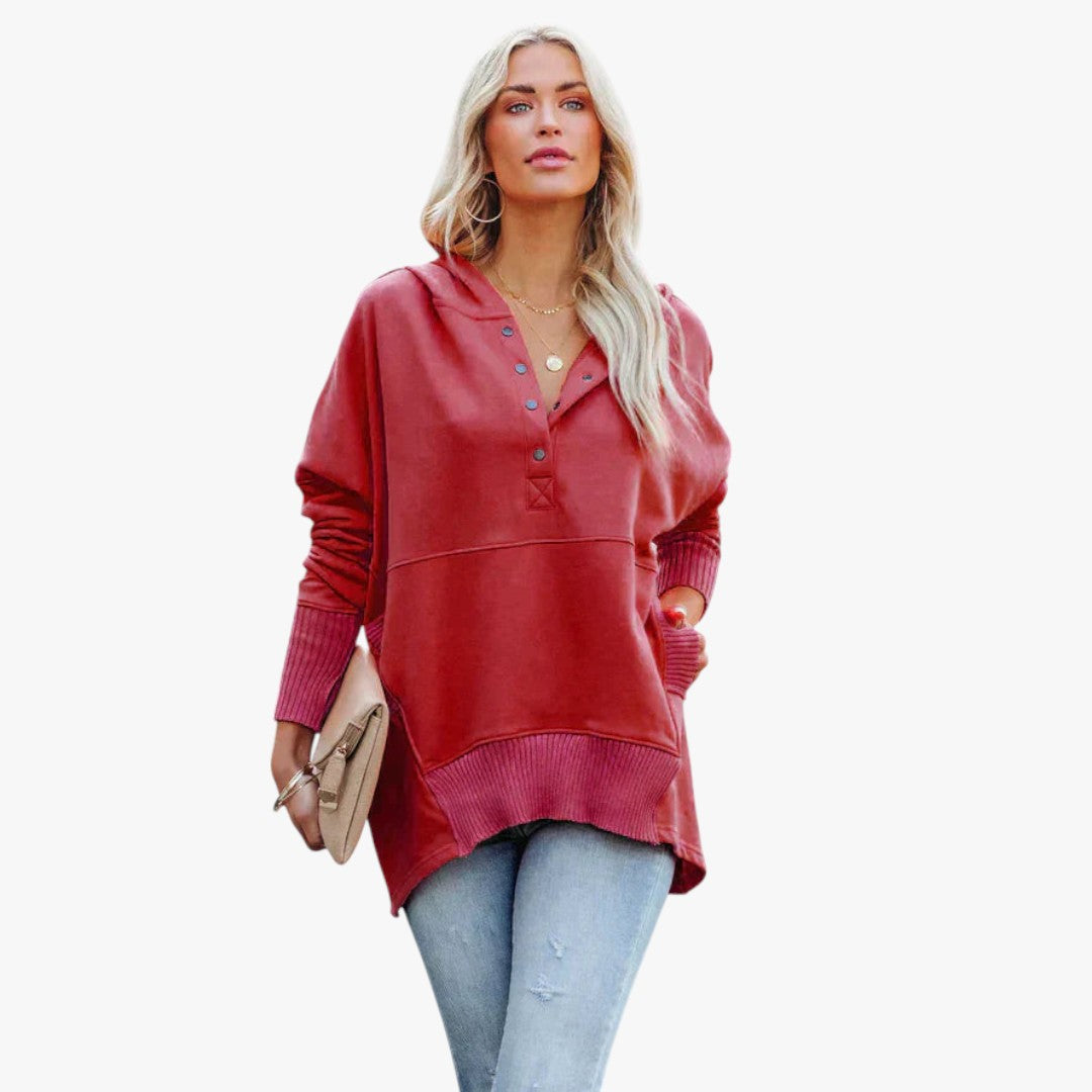Jace & Rose Button V-Neck and Hooded Sweatshirt for Women