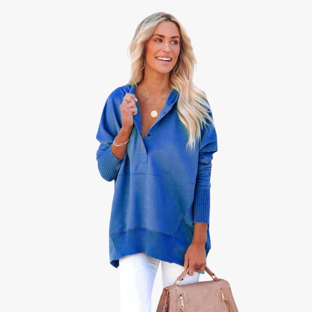 Jace & Rose Button V-Neck and Hooded Sweatshirt for Women