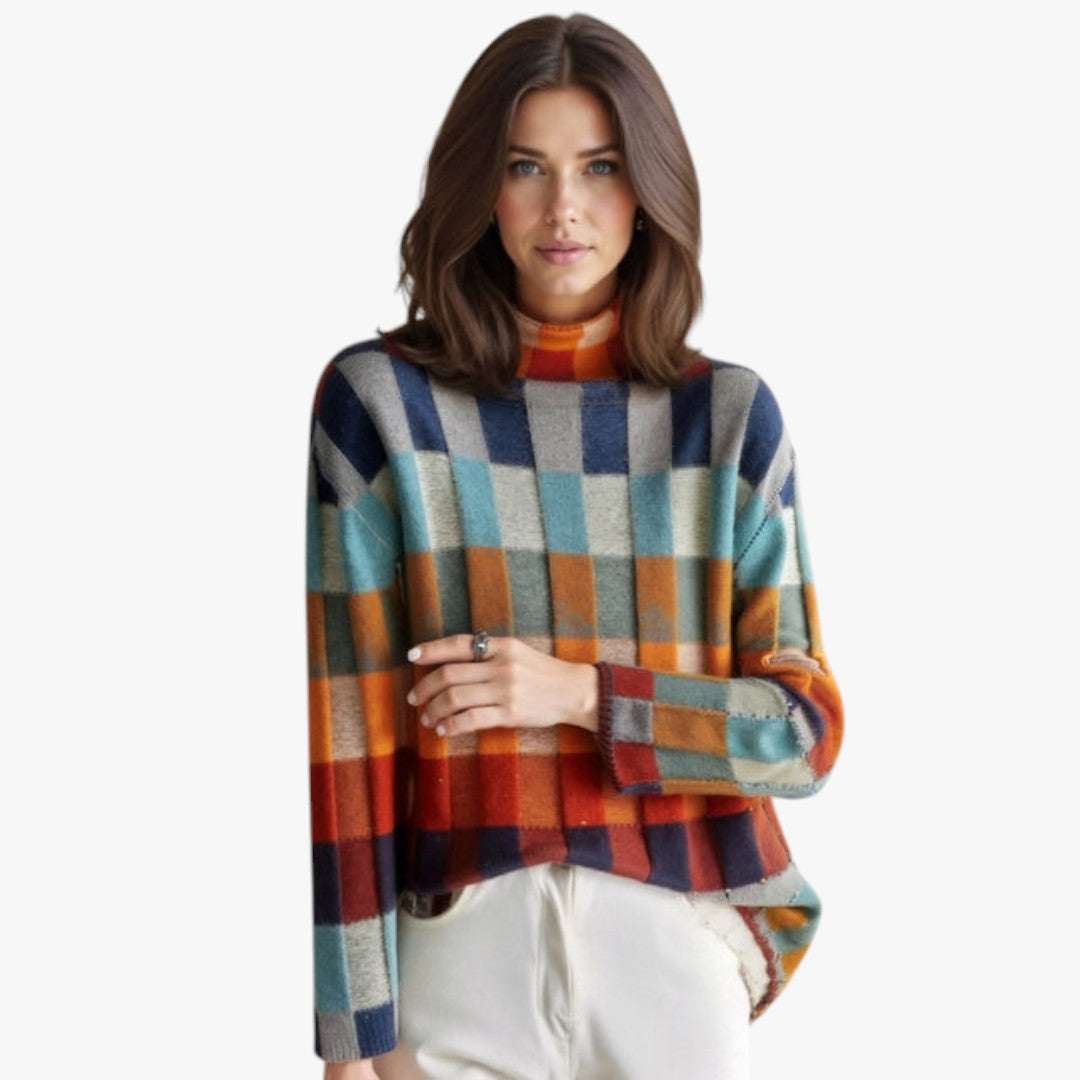 Jace & Rose Cashmere Patchwork Turtleneck Sweater for Women