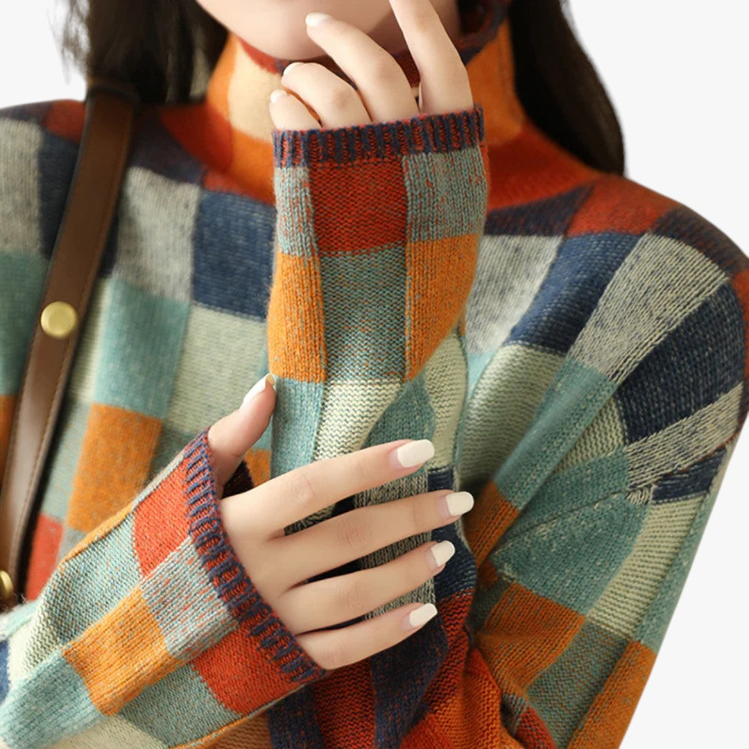 Jace & Rose Cashmere Patchwork Turtleneck Sweater for Women