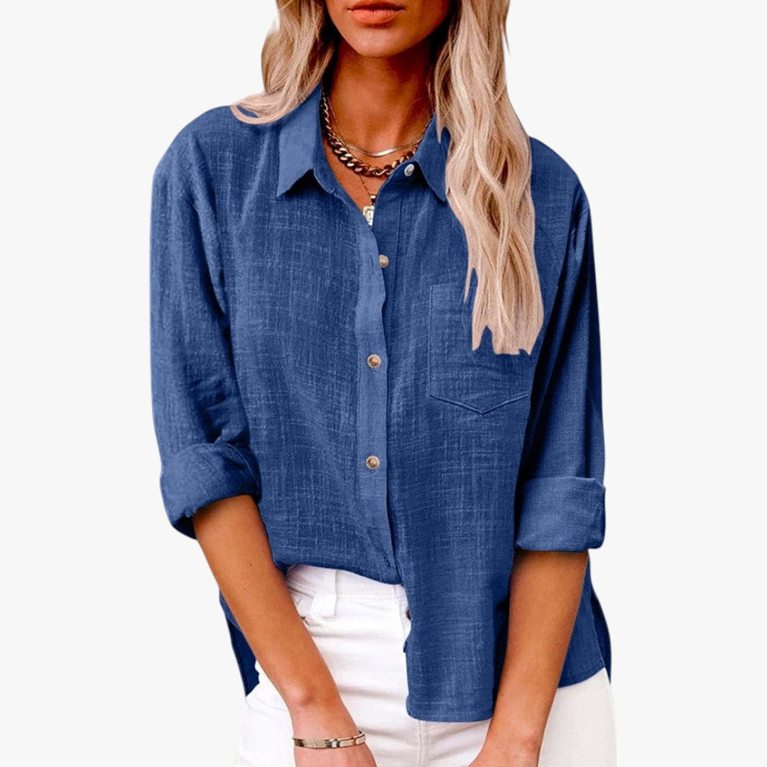 Jace & Rose Chic Button Down Long Sleeve Linen Blouse Shirt for Women