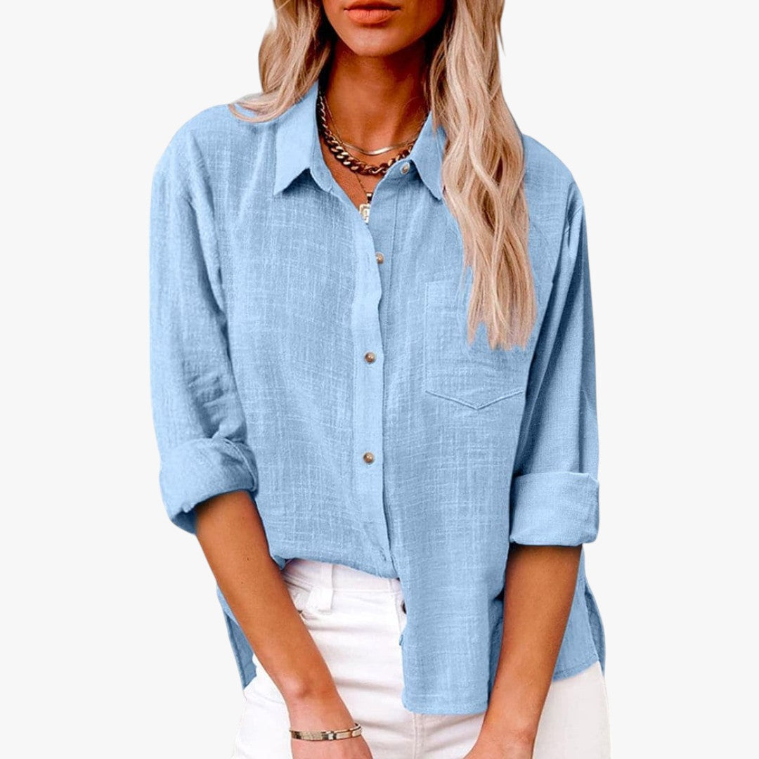 Jace & Rose Chic Button Down Long Sleeve Linen Blouse Shirt for Women