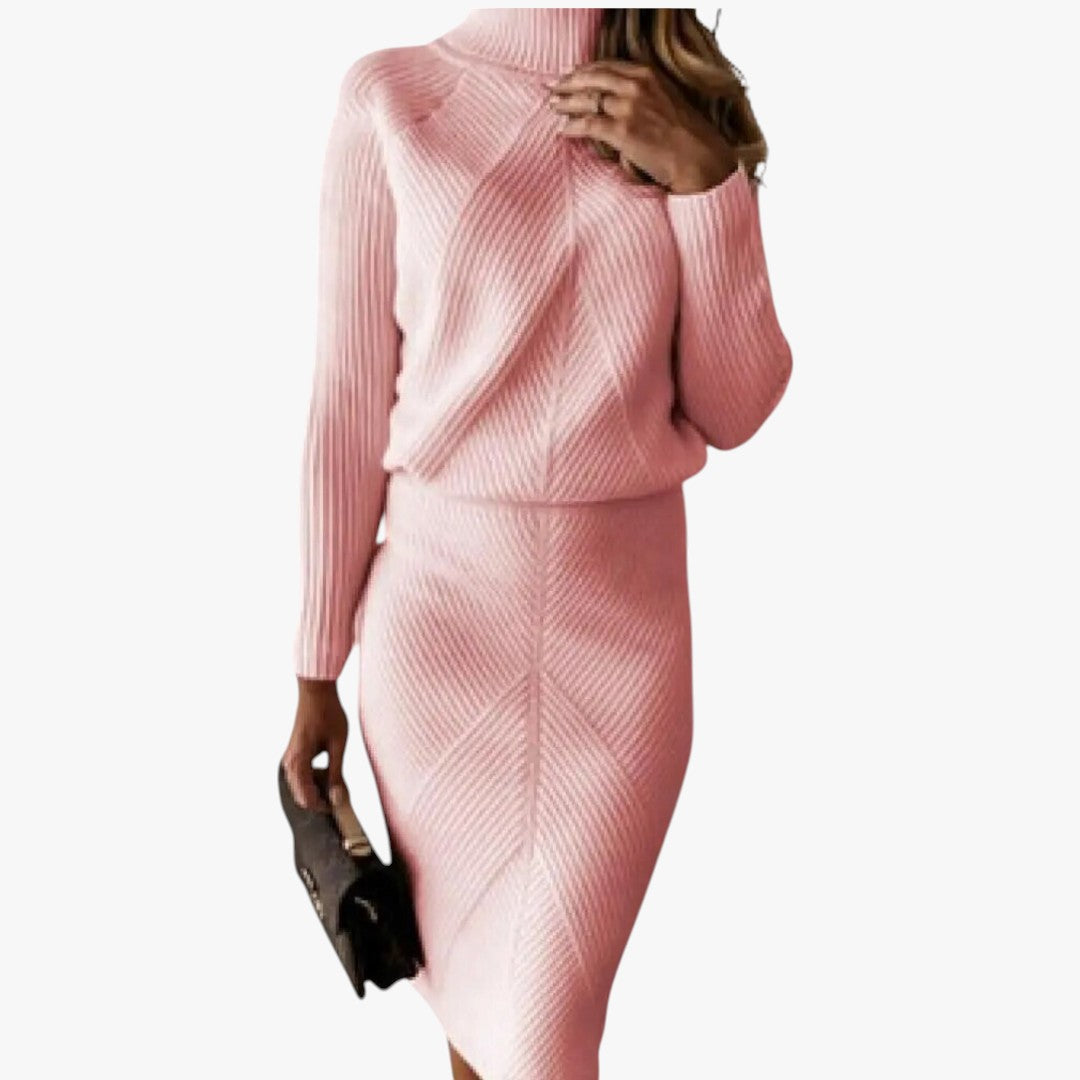Jace & Rose Classic Turtleneck Knitted Top with Narrow Skirt 2-Piece Set for Women