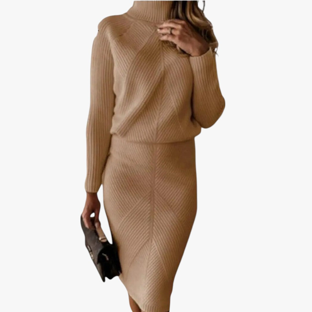 Jace & Rose Classic Turtleneck Knitted Top with Narrow Skirt 2-Piece Set for Women