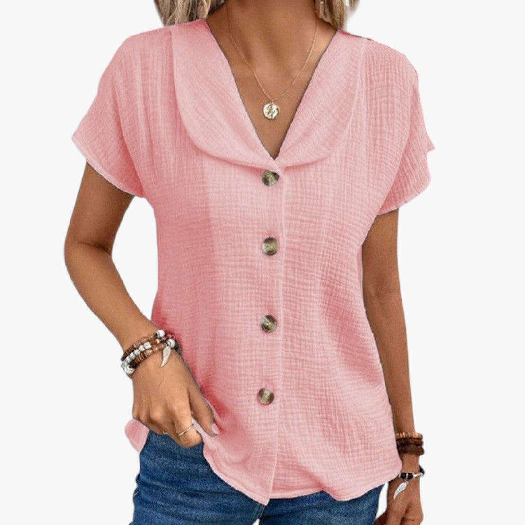 Jace & Rose Collared Buttoned Top with Collar for Women
