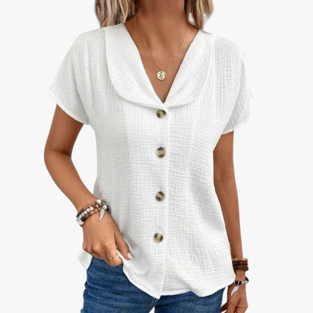 Jace & Rose Collared Buttoned Top with Collar for Women
