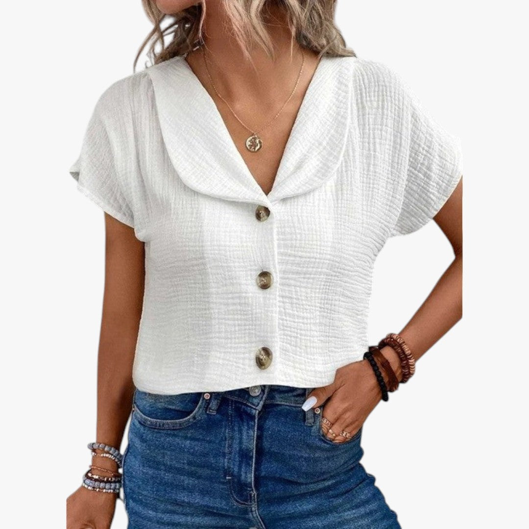 Jace & Rose Collared Buttoned Top with Collar for Women