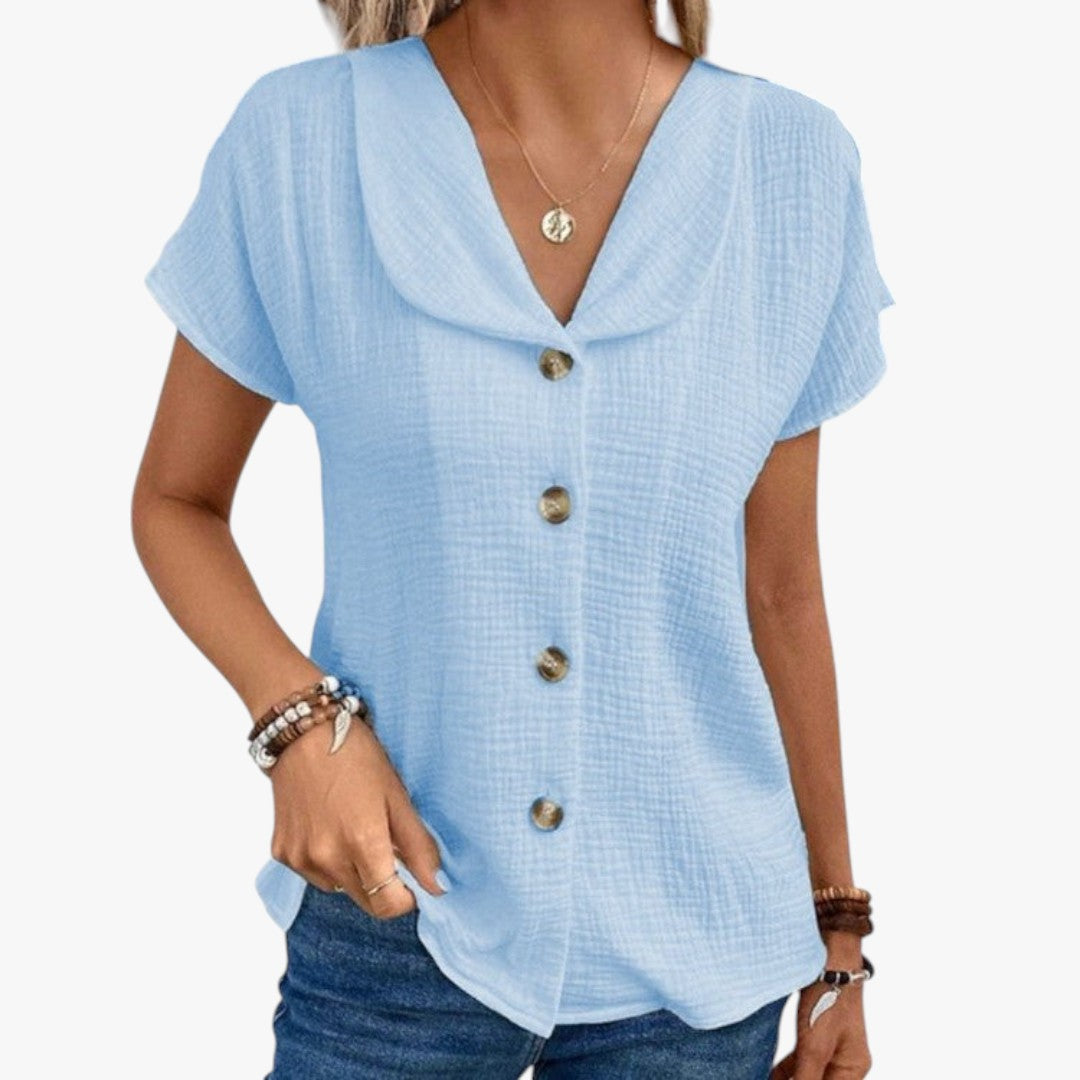 Jace & Rose Collared Buttoned Top with Collar for Women