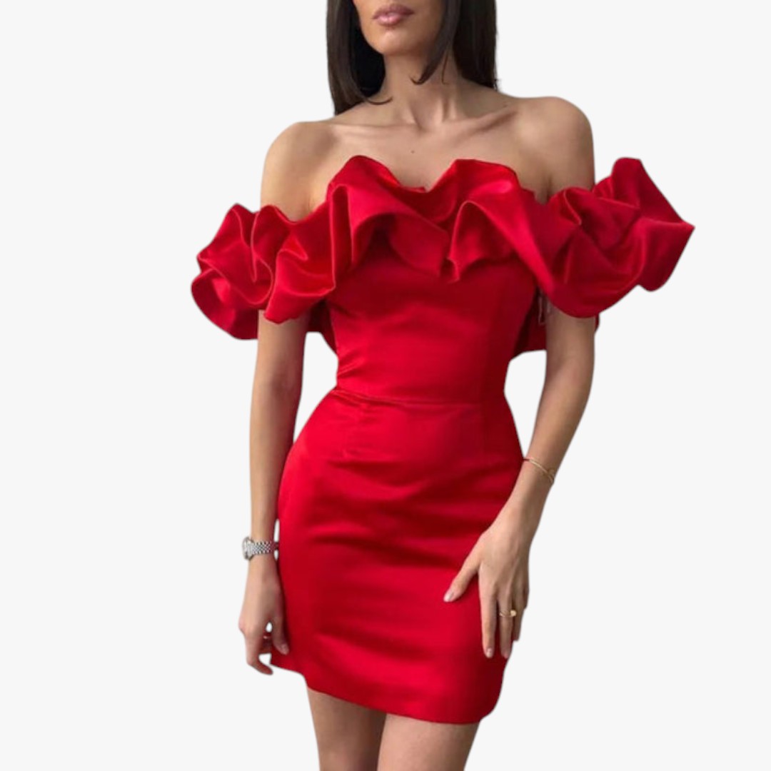 Jace & Rose Elegant Cocktail Mini Dress with Ruffle Off Shoulder for Women