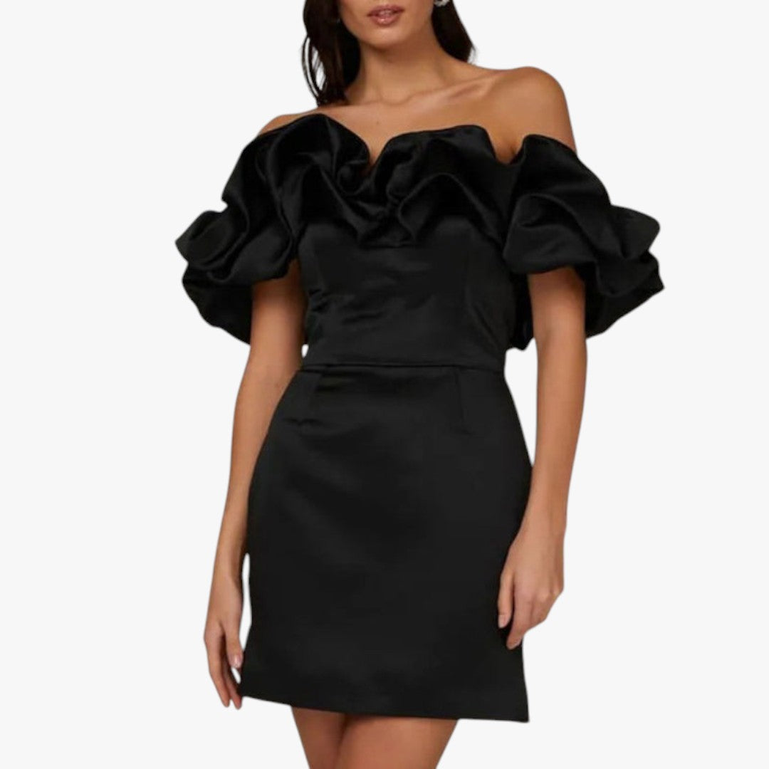 Jace & Rose Elegant Cocktail Mini Dress with Ruffle Off Shoulder for Women