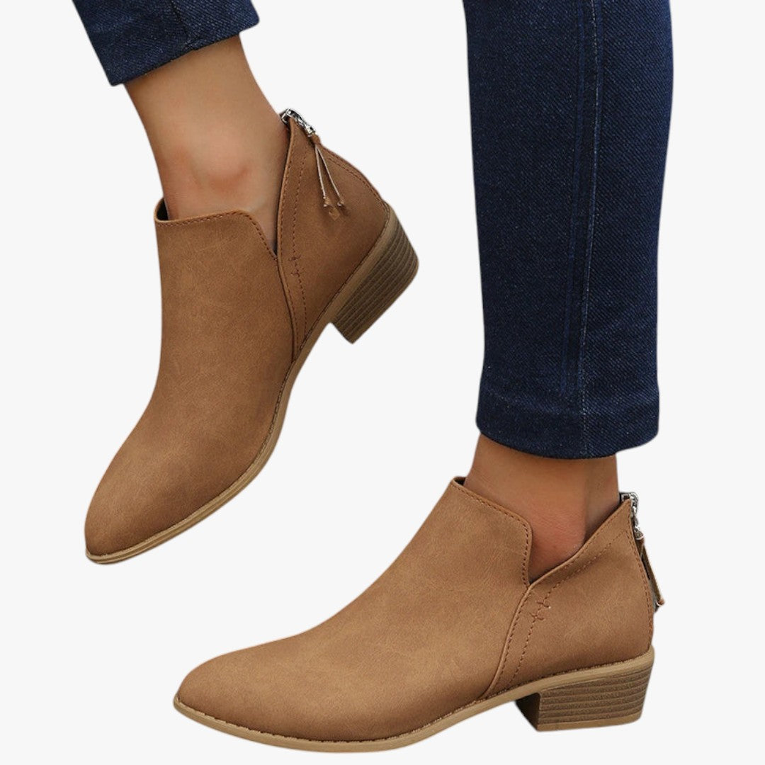 Jace & Rose Suede Ankle Boots with Zipper and Heel for Women