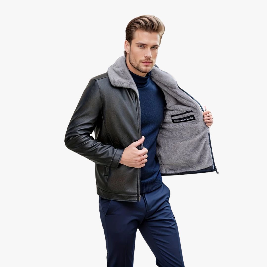 Jace & Rose Fleece Lined Leather Jacket For Men